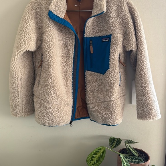 Patagonia Boys Metro X Jacket Natural/Smolder Blue M Sz 10 like New - Picture 2 of 9